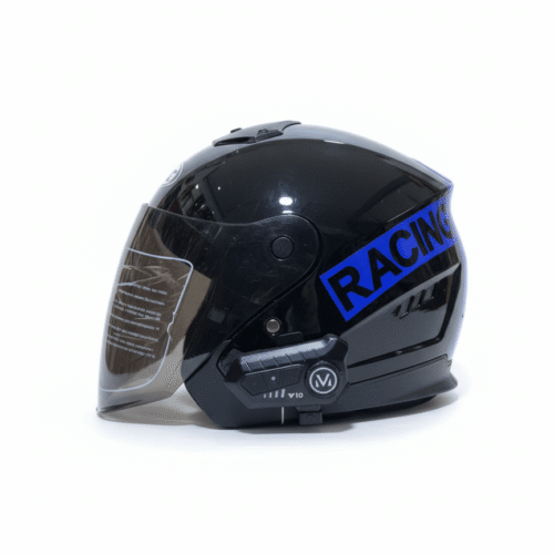 Casque Moto Jet Brillant avec Intercom Bluetooth V10 Intégré